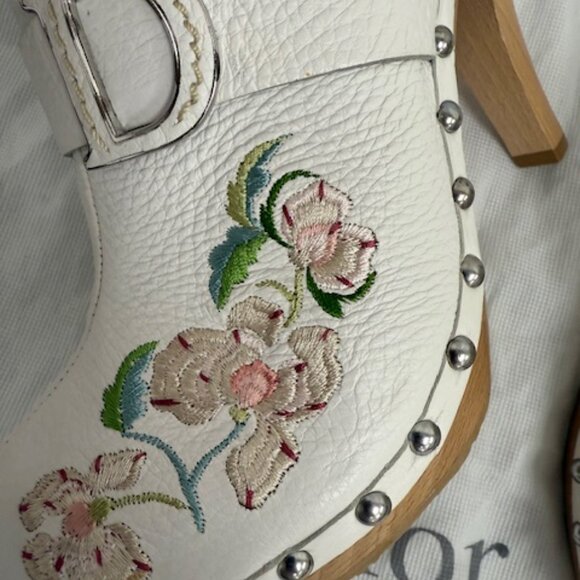 Dior Floar Clog Heels - White Leather - Size 37 (US 6.5) - Picture 5 of 5